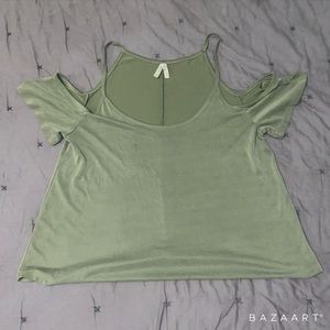 Army green open shoulder top